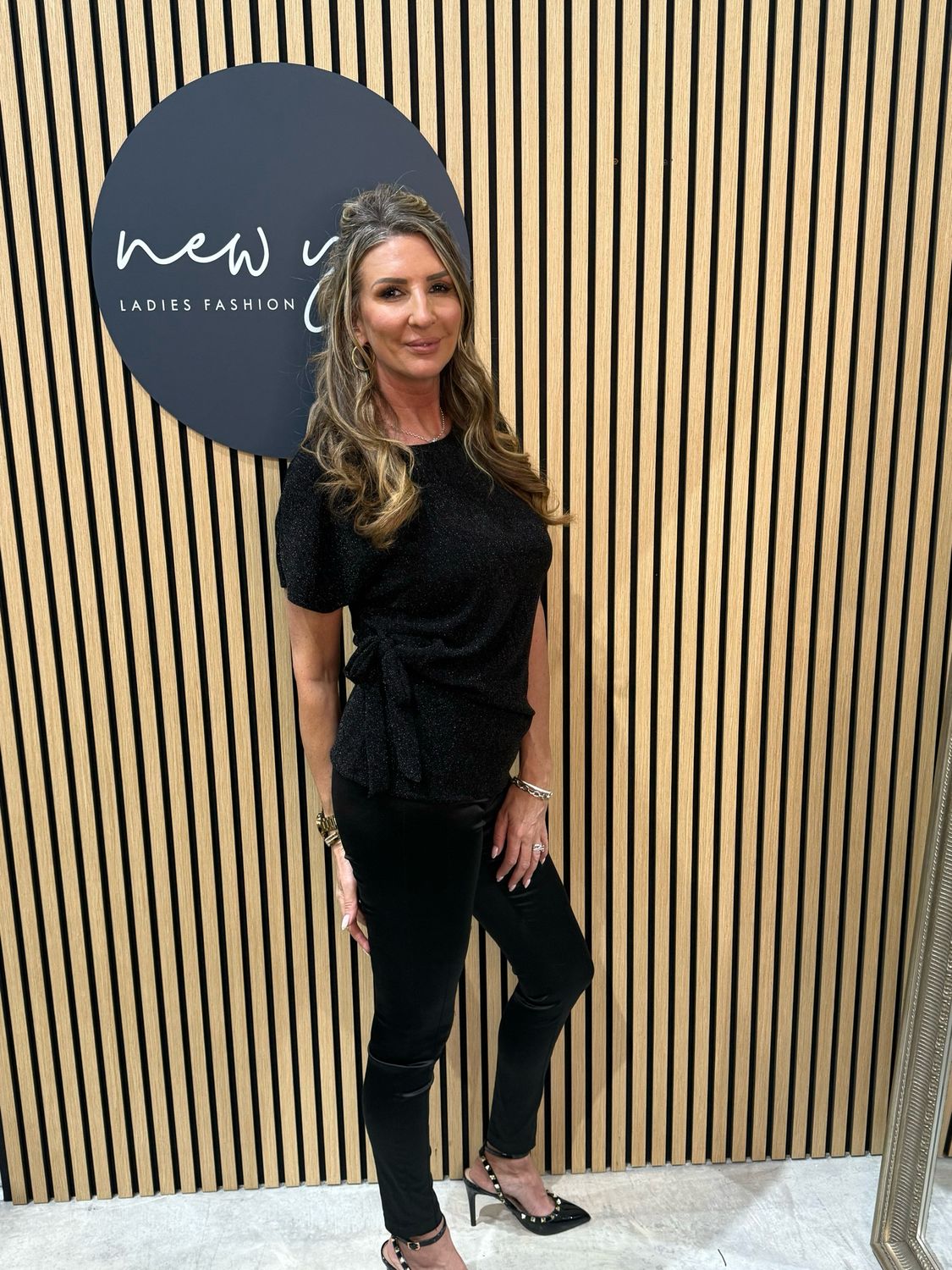 Side Tie Sparkle Top - Black