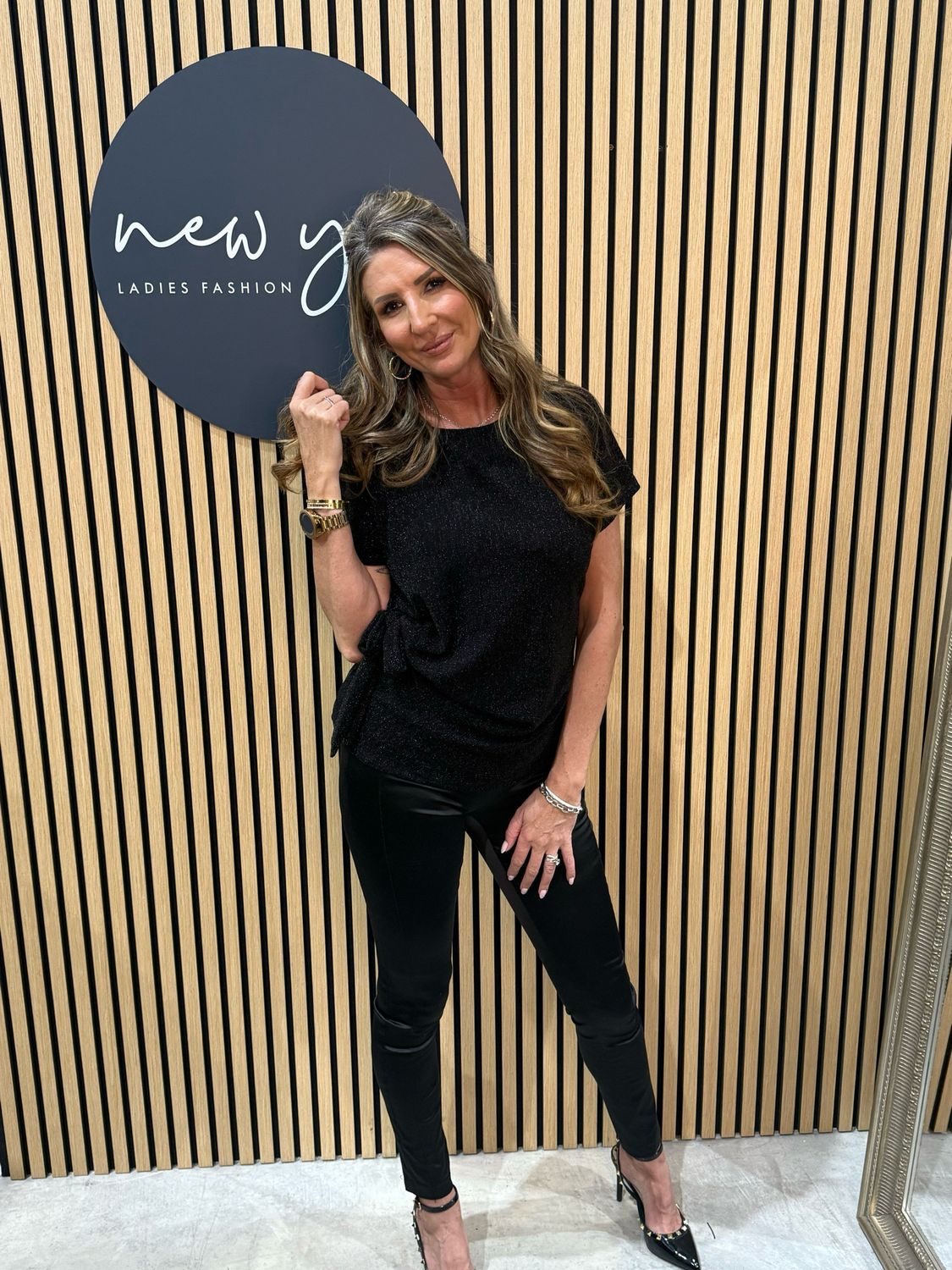 Side Tie Sparkle Top - Black