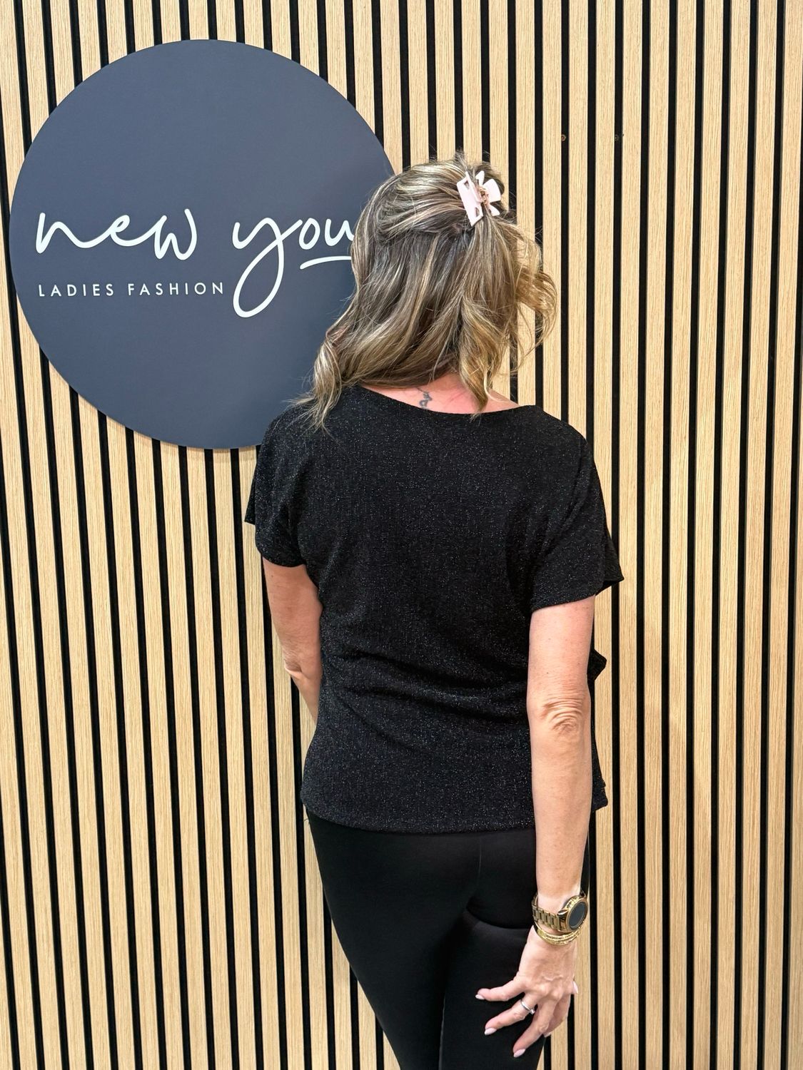 Side Tie Sparkle Top - Black