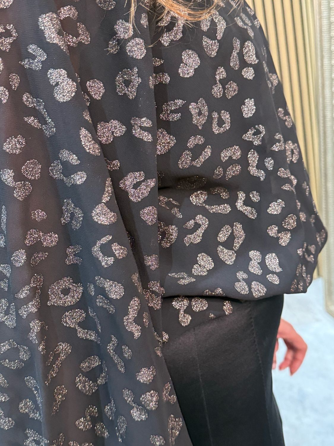 Glitter Leopard Print Blouse - Black/Gold