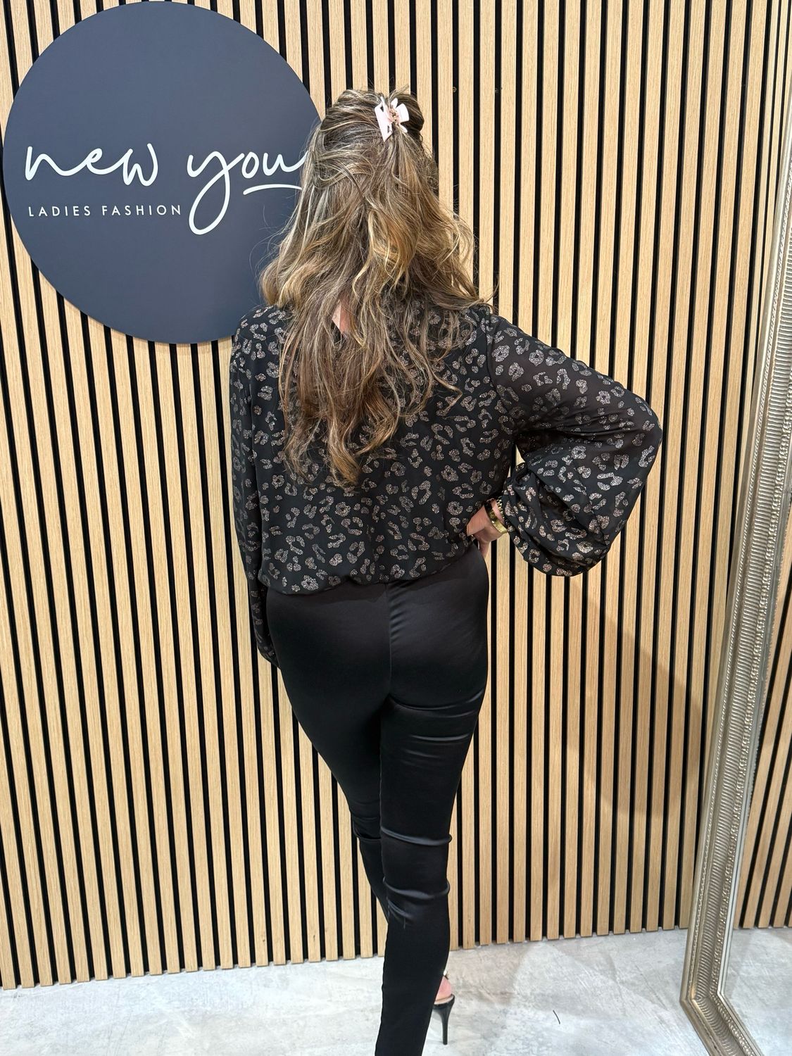 Glitter Leopard Print Blouse - Black/Gold