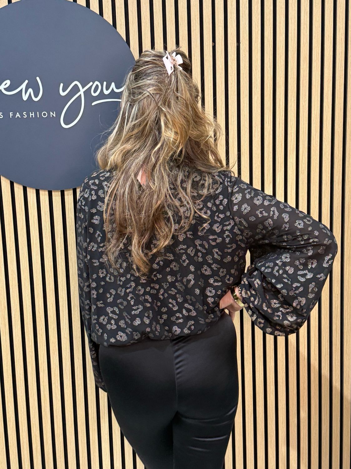 Glitter Leopard Print Blouse - Black/Gold