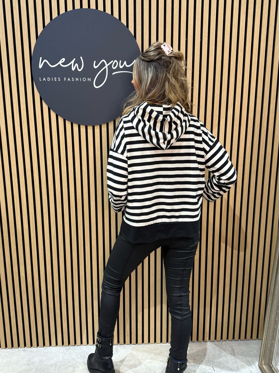 Striped Cotton Hooded Jumper - Black/White