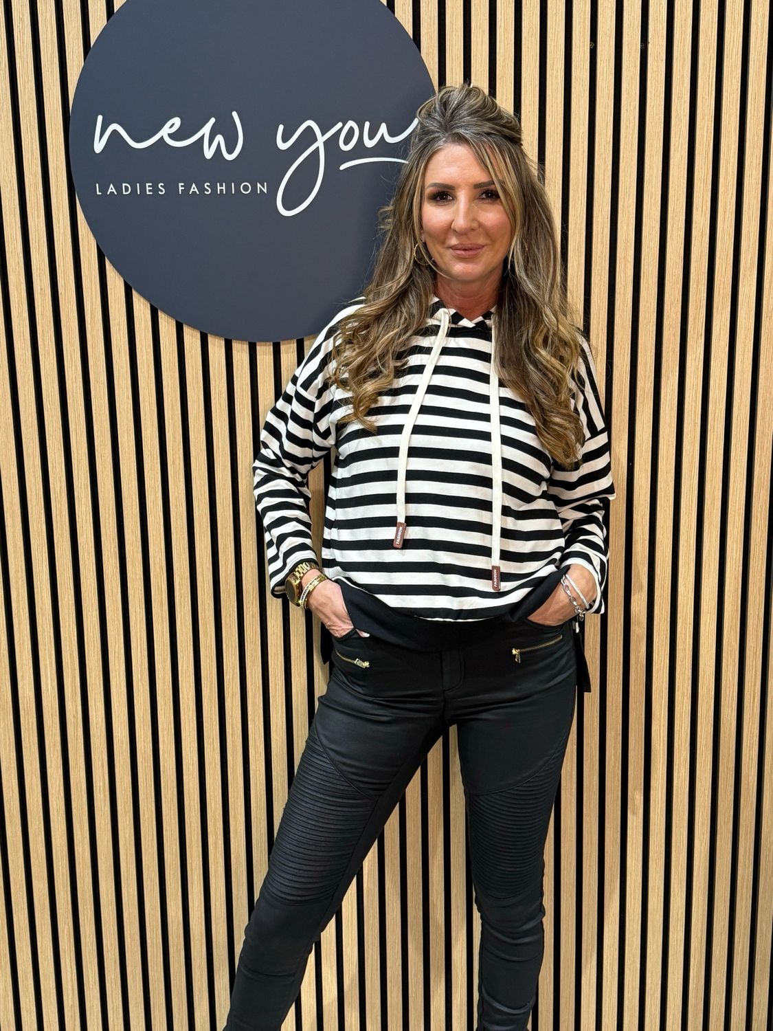 Striped Cotton Hooded Jumper - Black/White