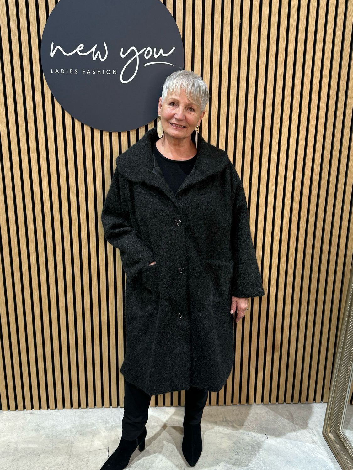 Textured Button - Up Coat - Black