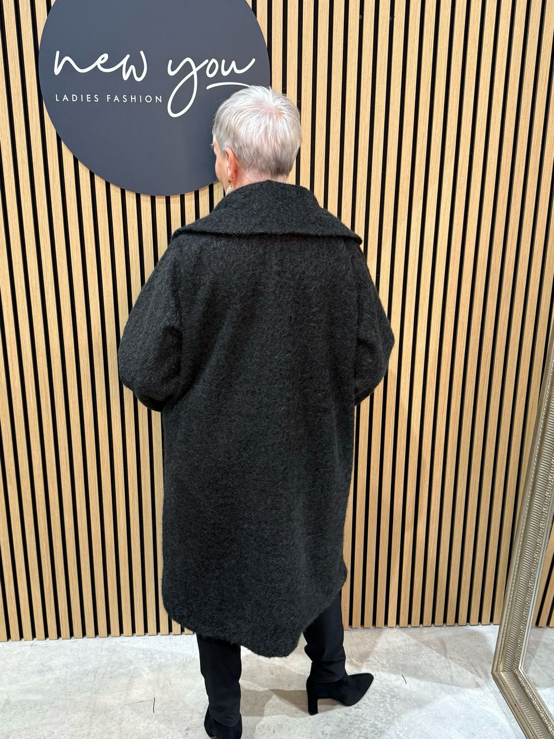 Textured Button - Up Coat - Black