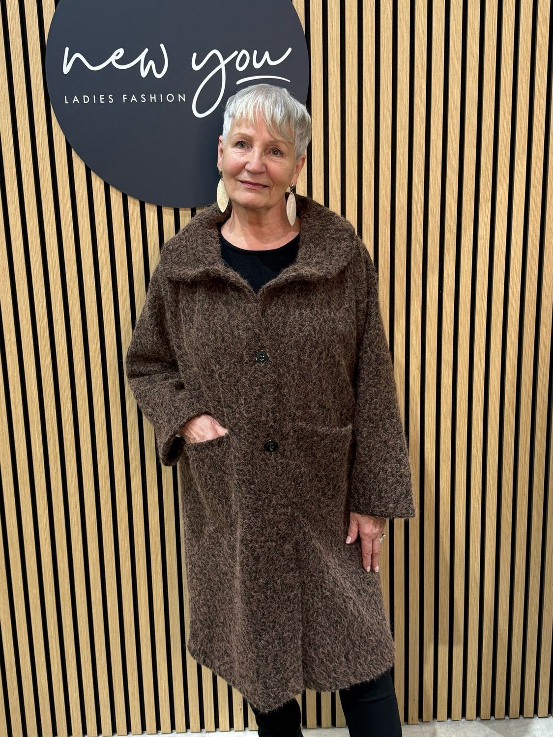 Textured Button - Up Coat - Chocolate