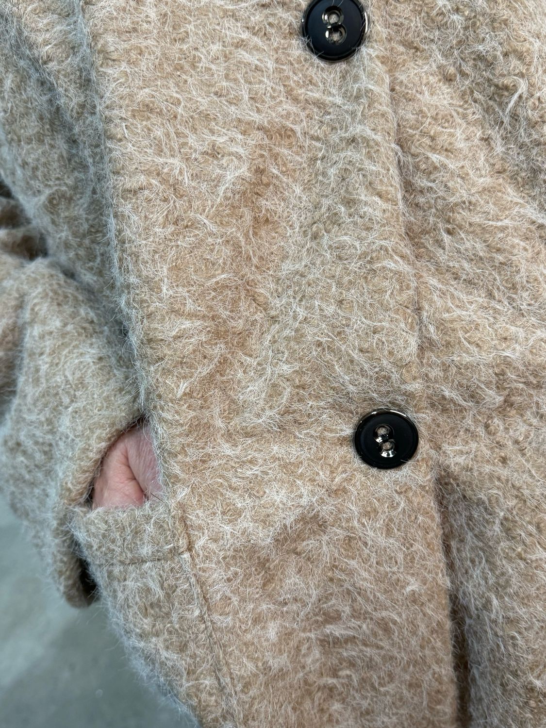 Textured Button - Up Coat - Cream