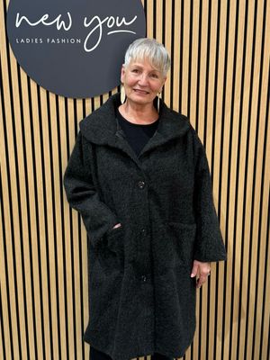 Textured Button - Up Coat - Black