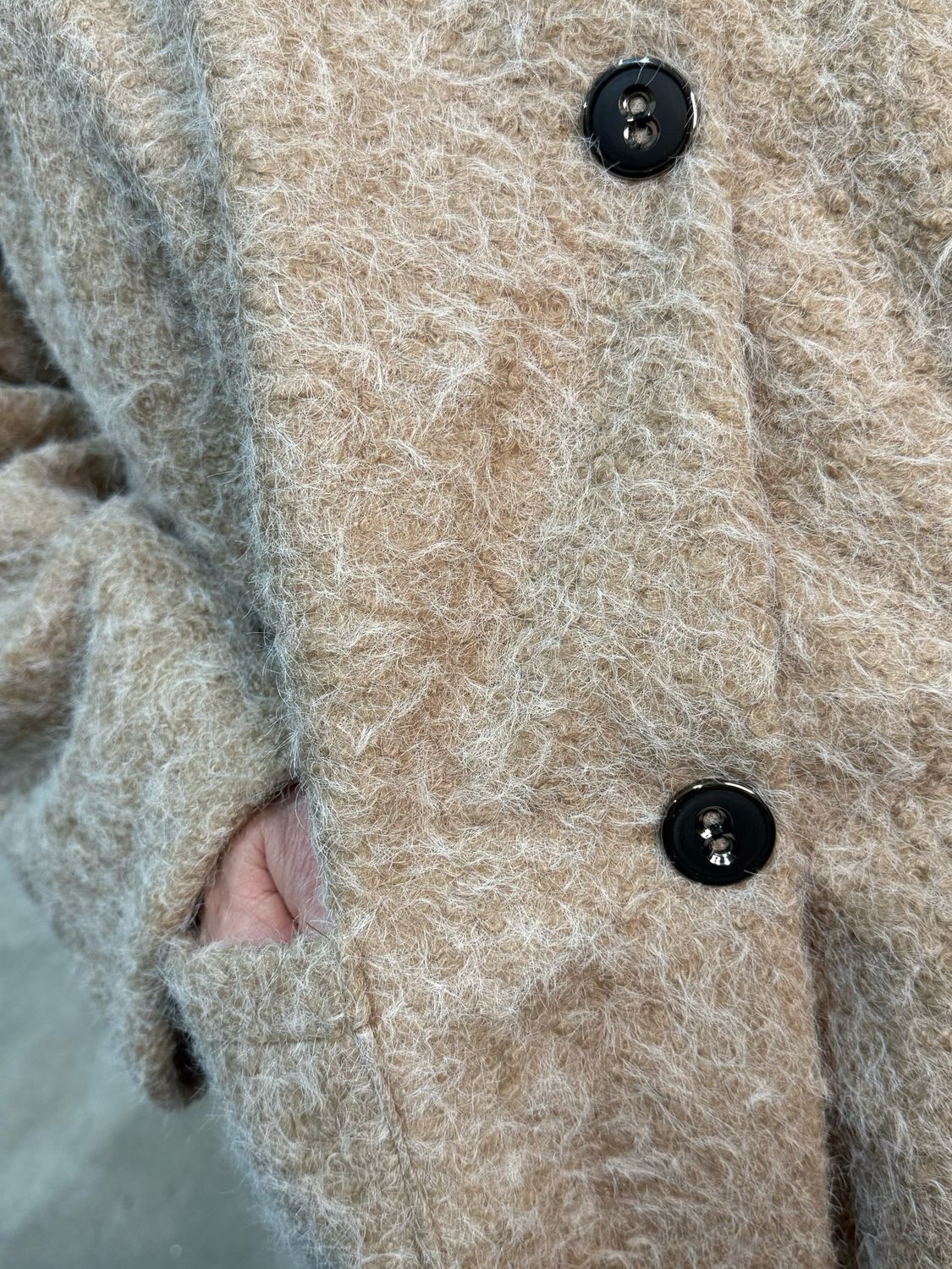 Textured Button - Up Coat - Cream