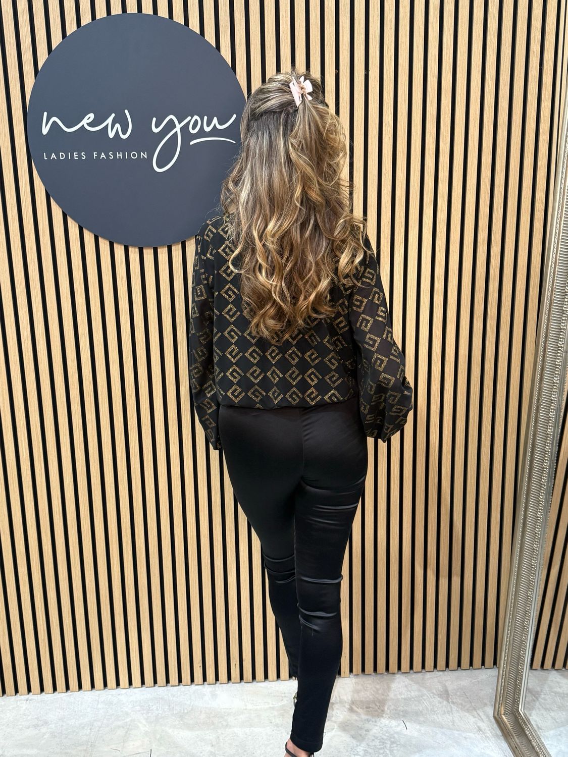 Geometric Print Blouse - Black/Gold