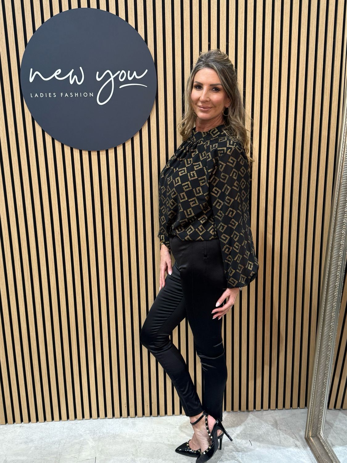 Geometric Print Blouse - Black/Gold