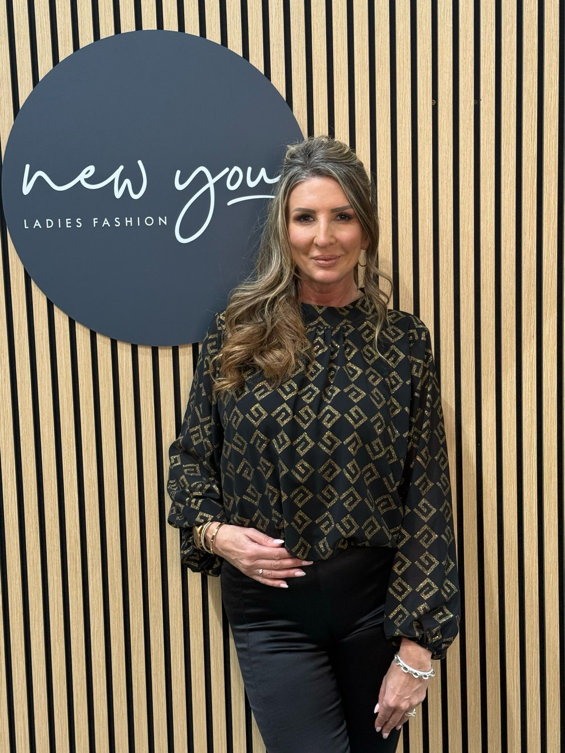 Geometric Print Blouse - Black/Gold