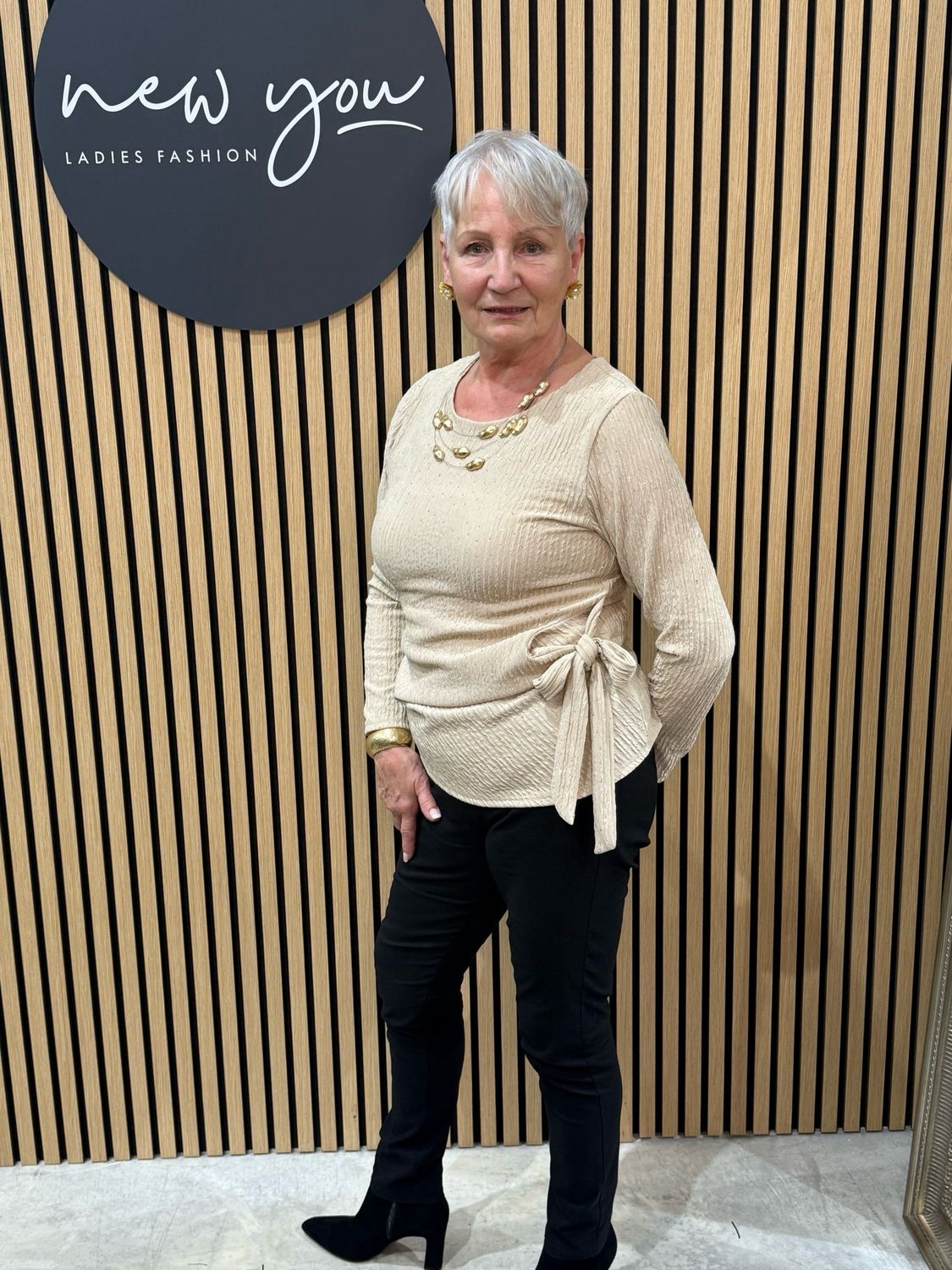 Glitter Side Tie Top - Cream