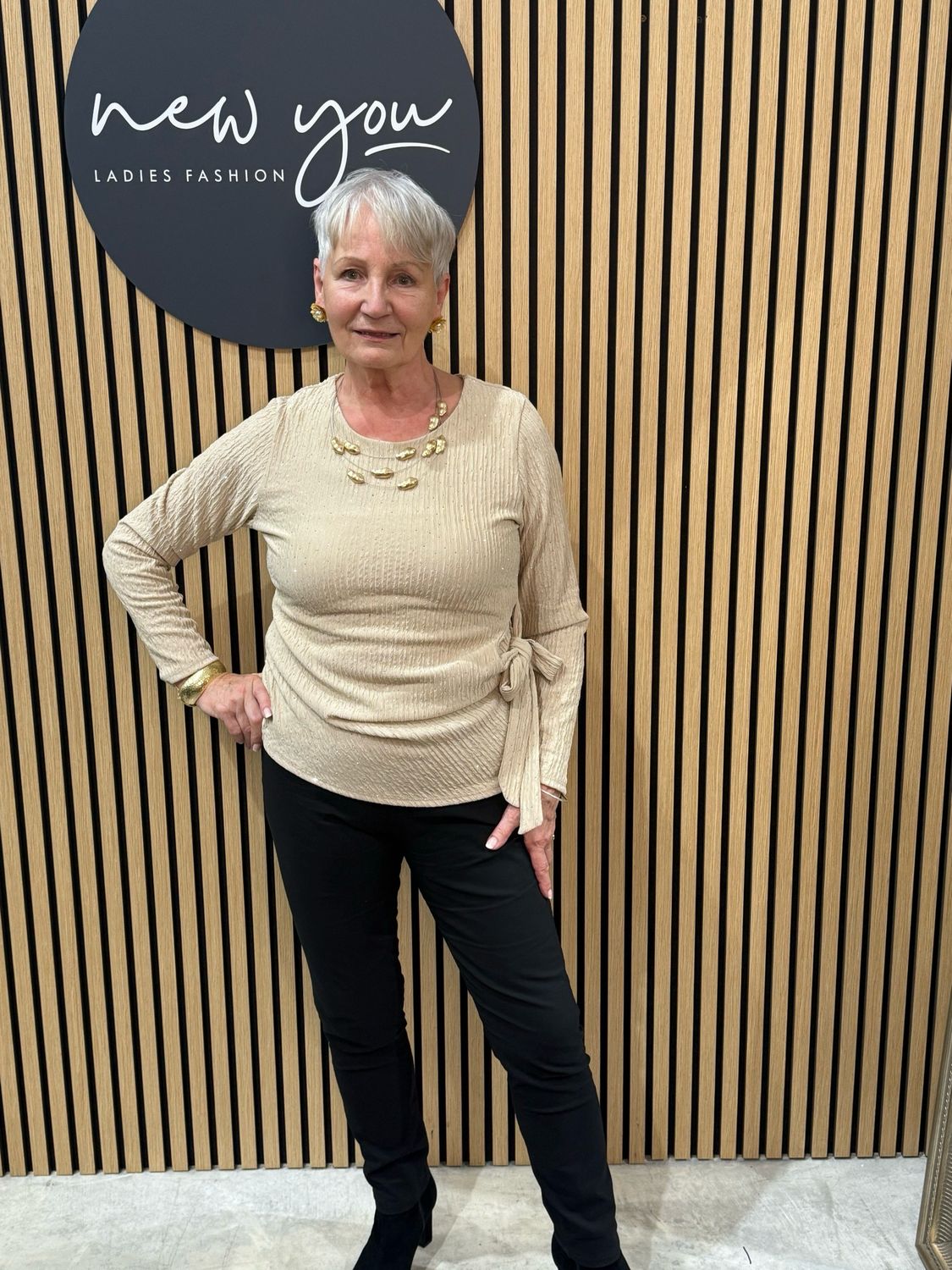 Glitter Side Tie Top - Cream