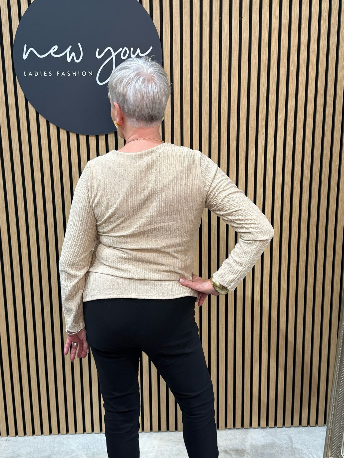 Glitter Side Tie Top - Cream