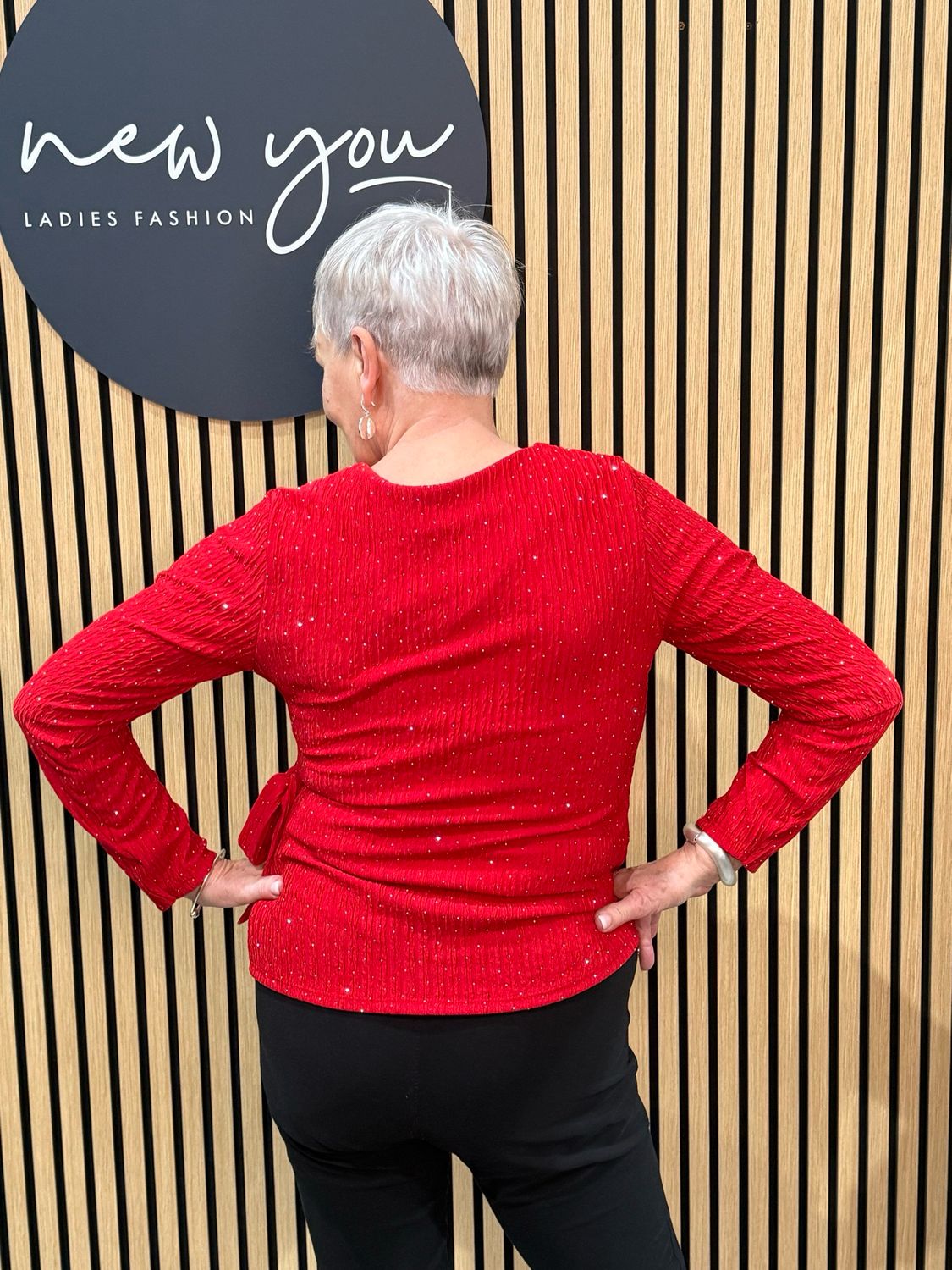 Glitter Side Tie Top - Red