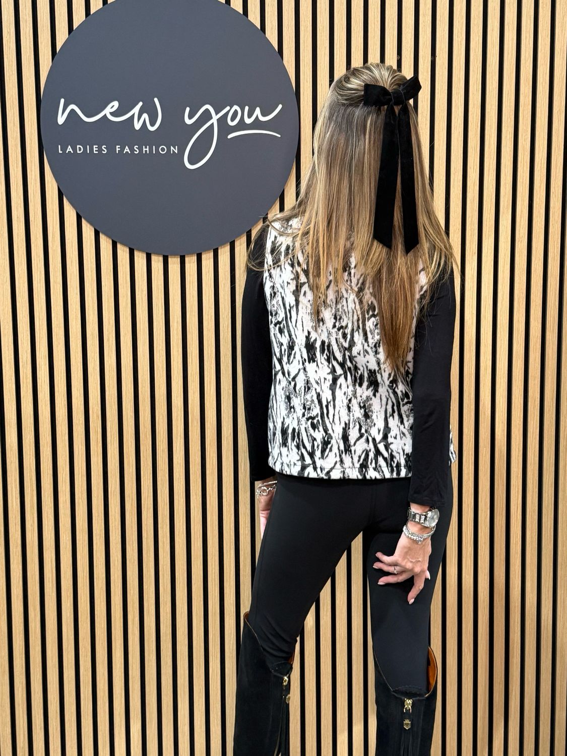 Abstract Print - High Neck Gilet - Black/White