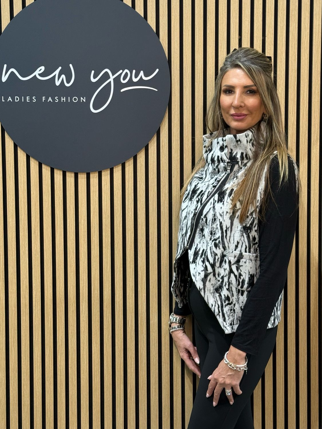 Abstract Print - High Neck Gilet - Black/White