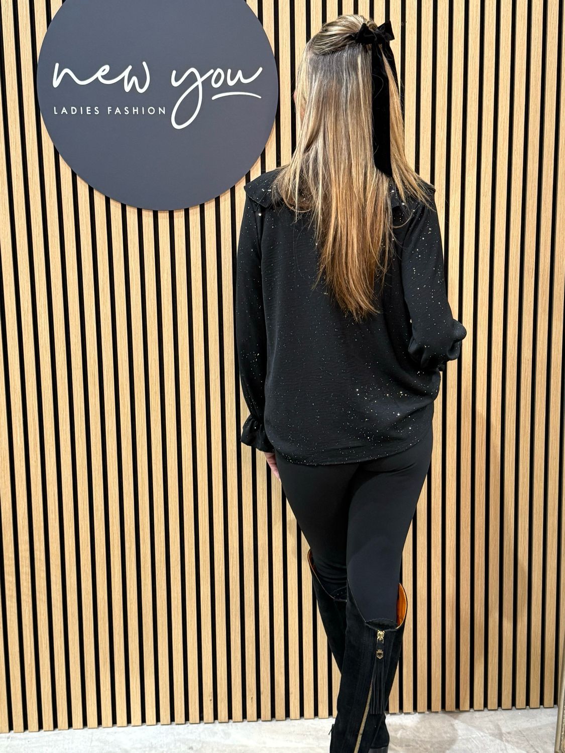 Ruffle Front Sparkle Blouse - Black