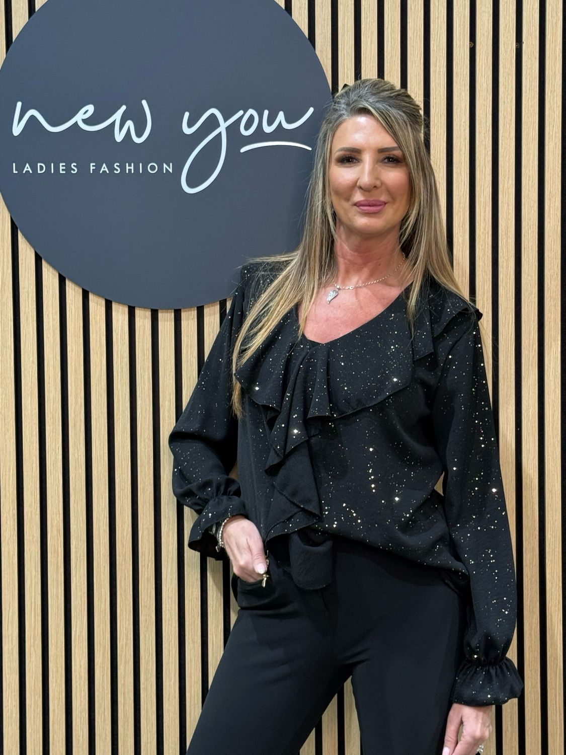 Ruffle Front Sparkle Blouse - Black