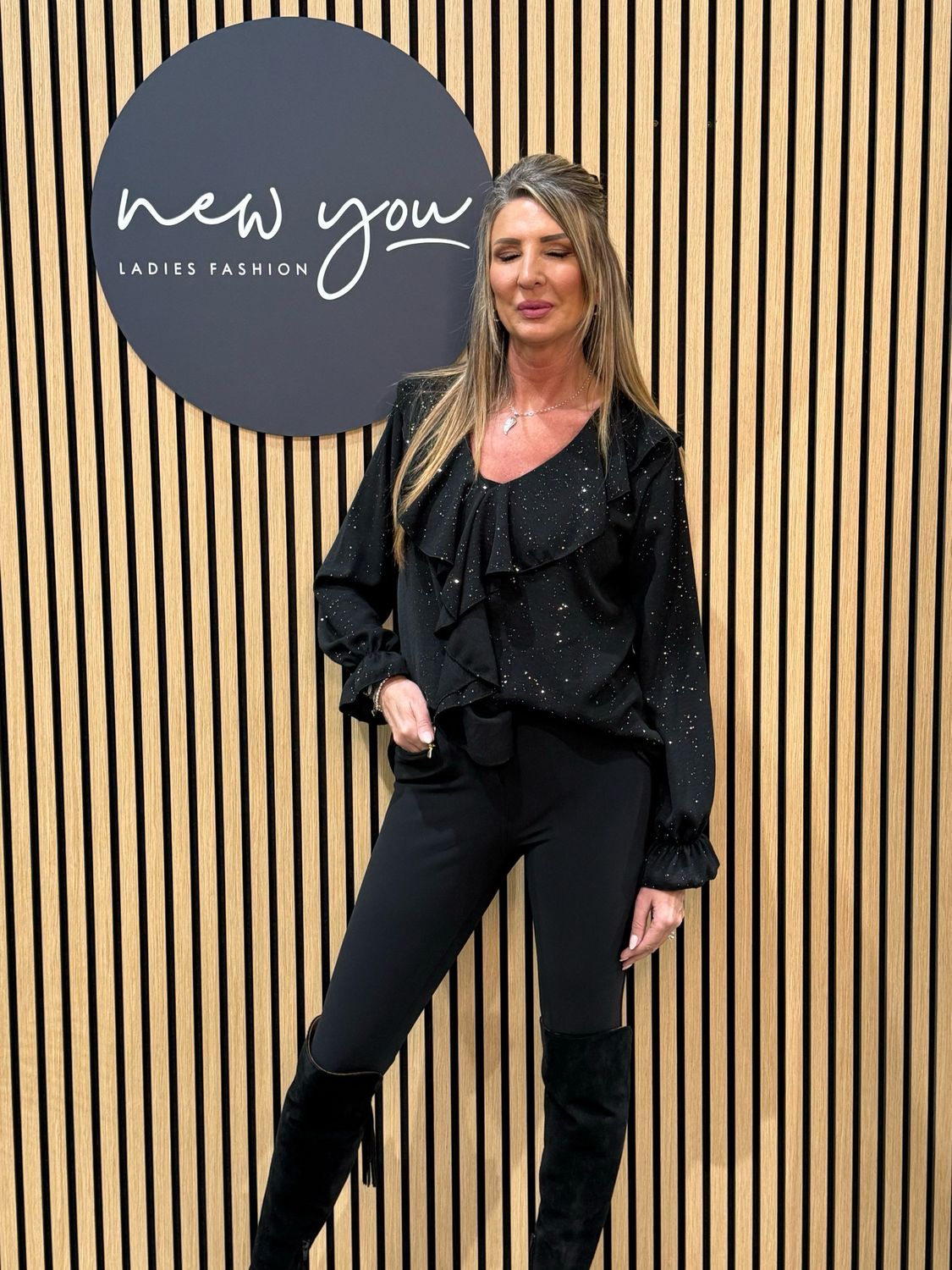 Ruffle Front Sparkle Blouse - Black