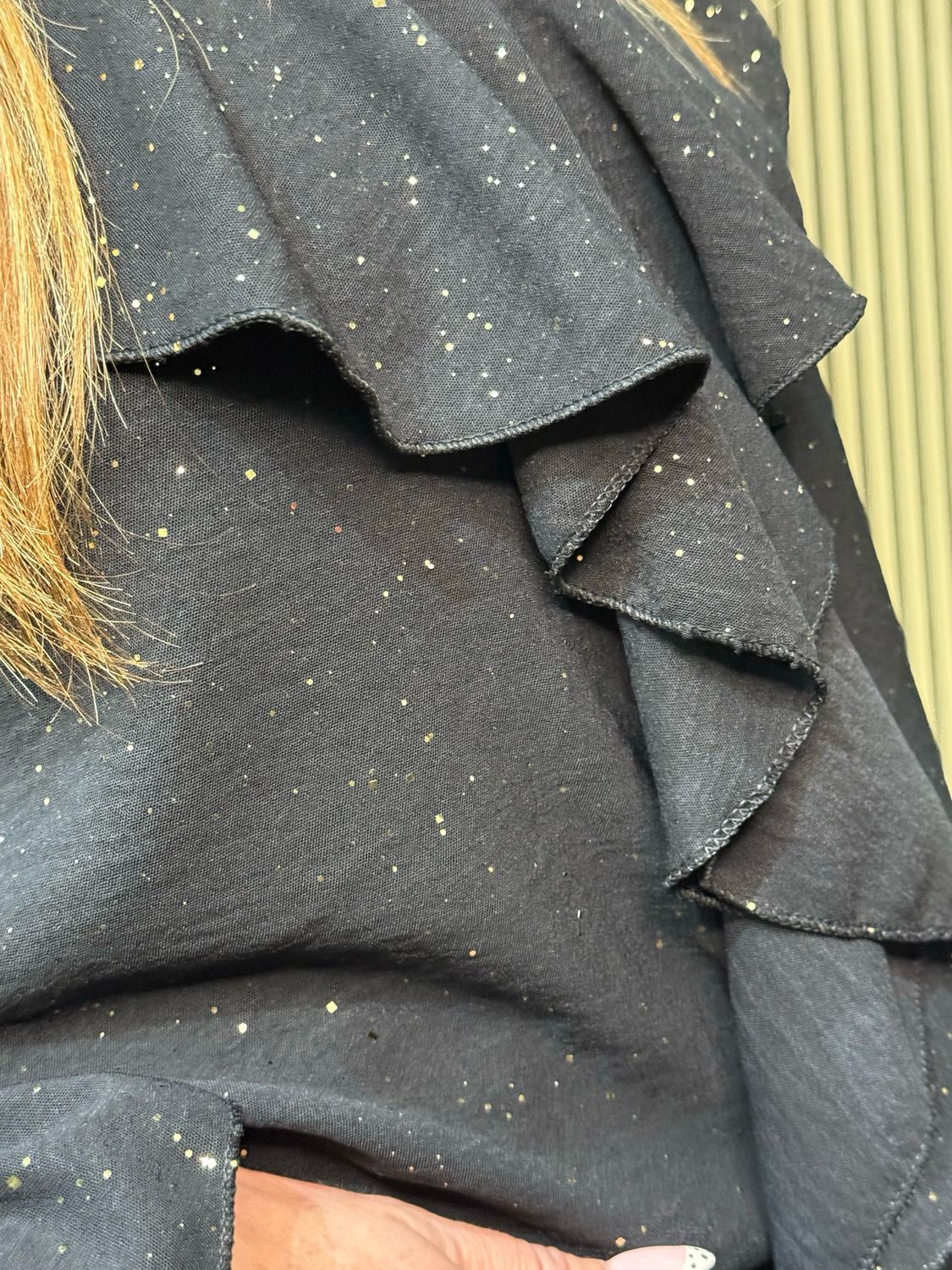 Ruffle Front Sparkle Blouse - Black