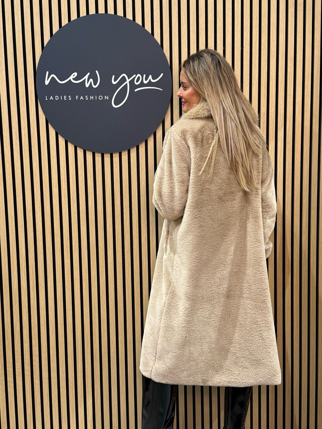 Luxury Faux Fur Longline Coat - Beige