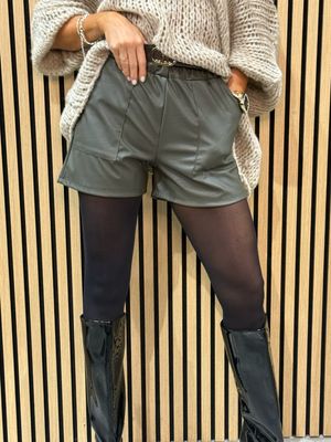 Faux Leather Shorts - Khaki