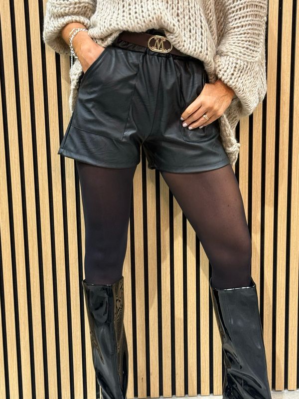 Faux Leather Shorts - Black