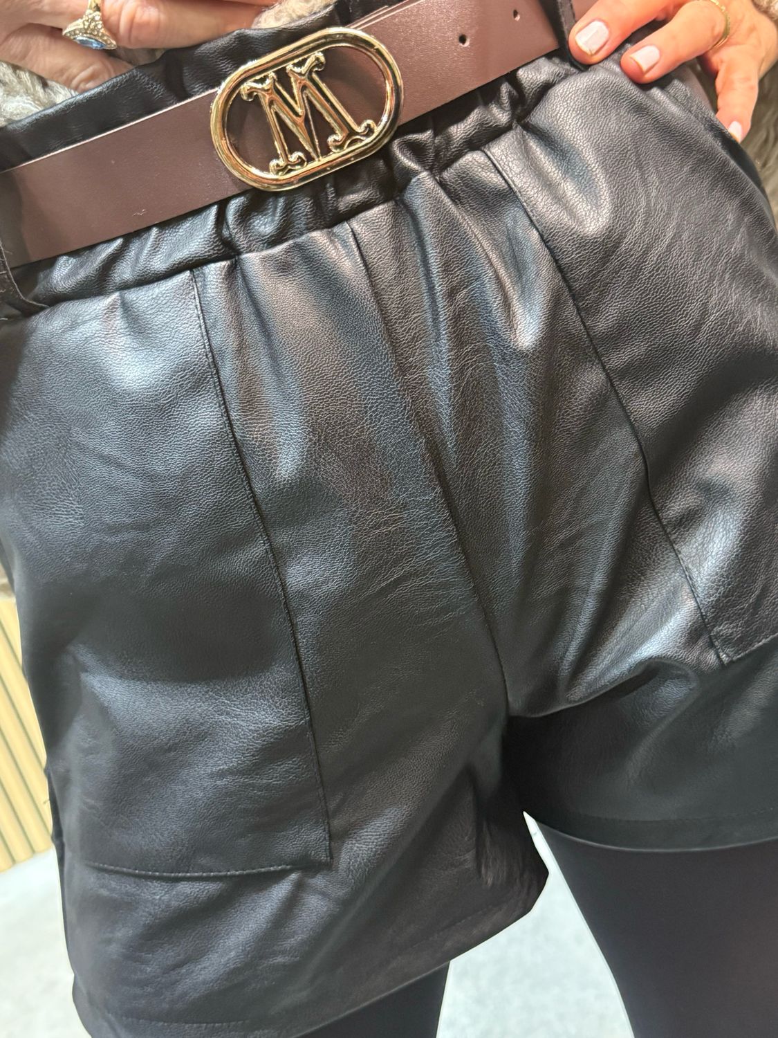 Faux Leather Shorts - Black