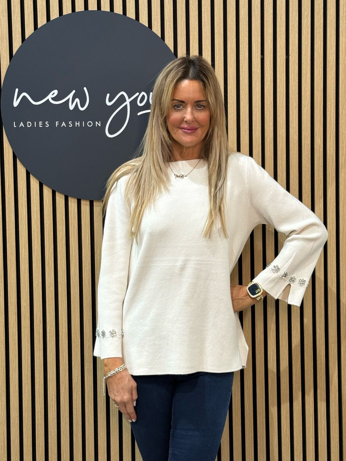 Embellished Cuff Soft Knit Jumper - Cream