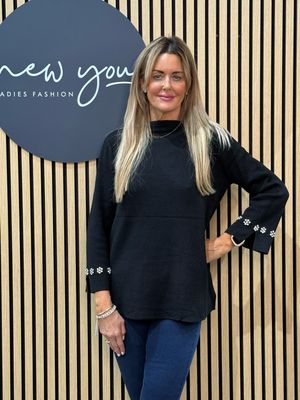 Embellished Cuff Soft Knit Jumper - Black