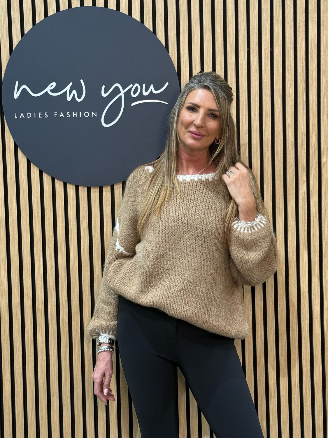 Chunky Contrast Stitch Jumper - Beige