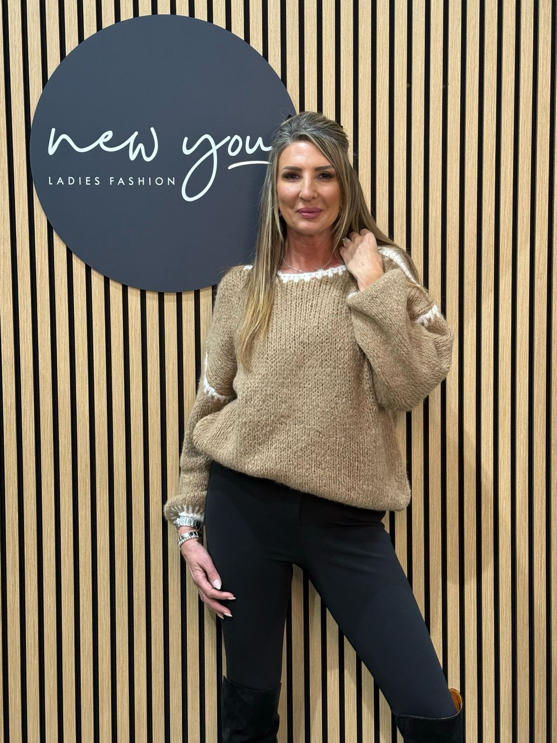 Chunky Contrast Stitch Jumper - Beige