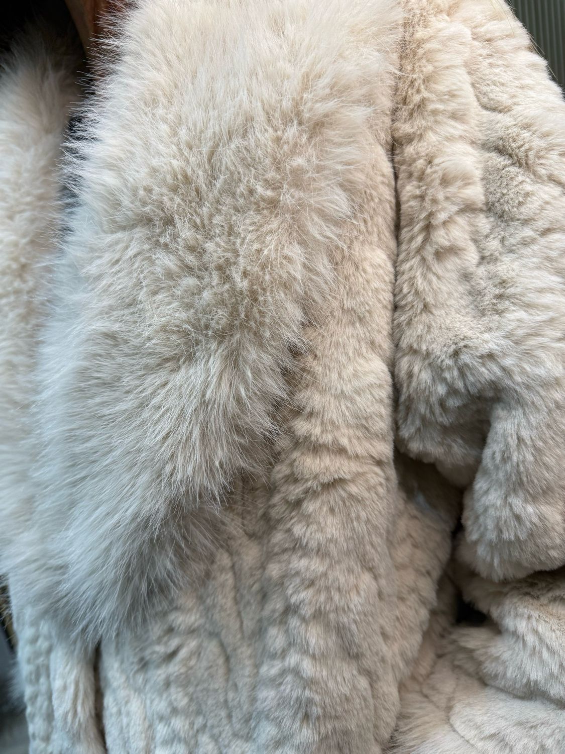 Textured Faux Fur Coat - Cream