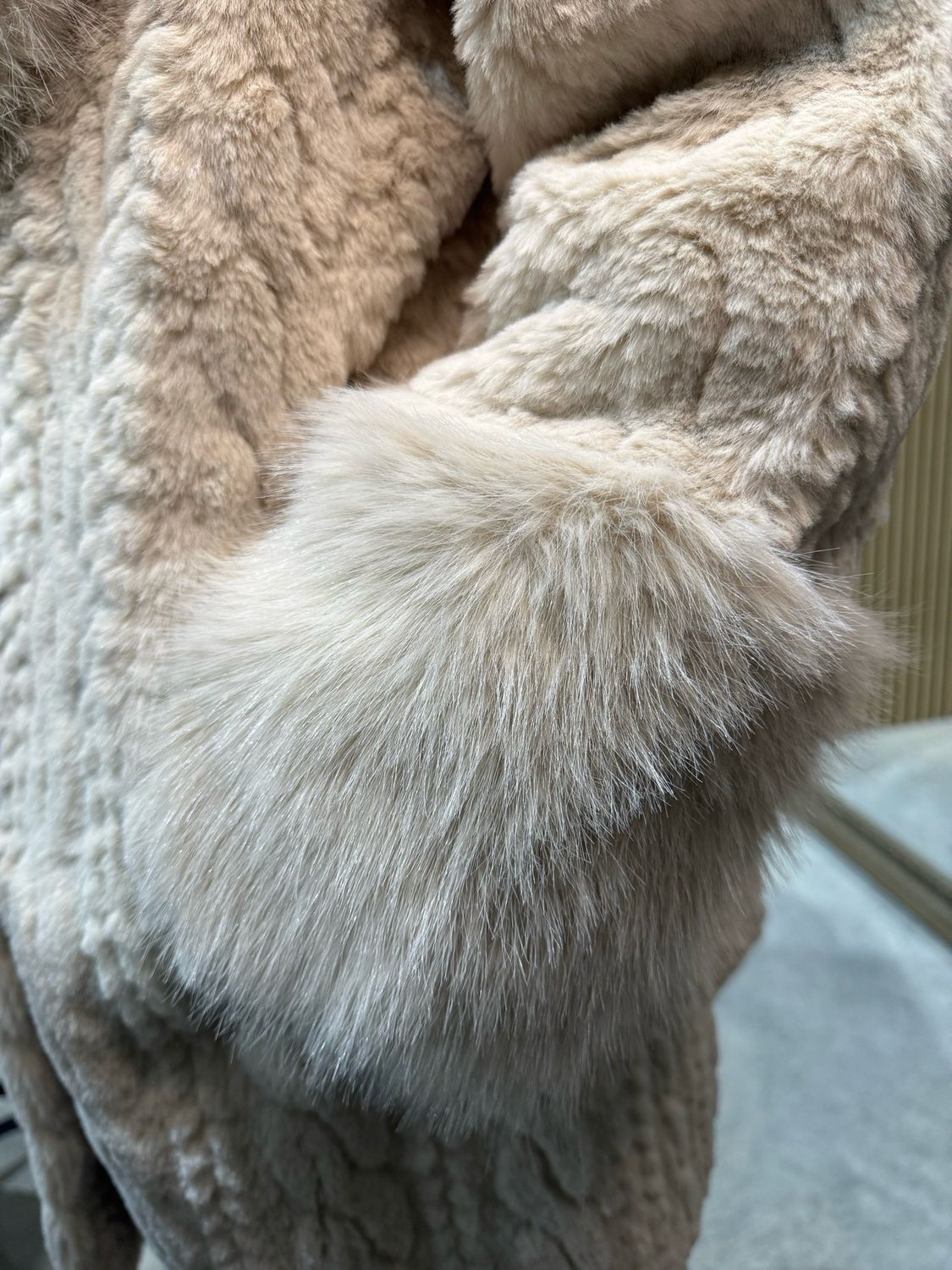 Textured Faux Fur Coat - Cream