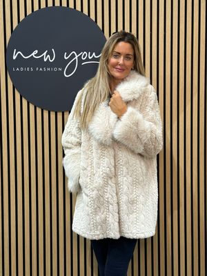 Textured Faux Fur Coat - Cream