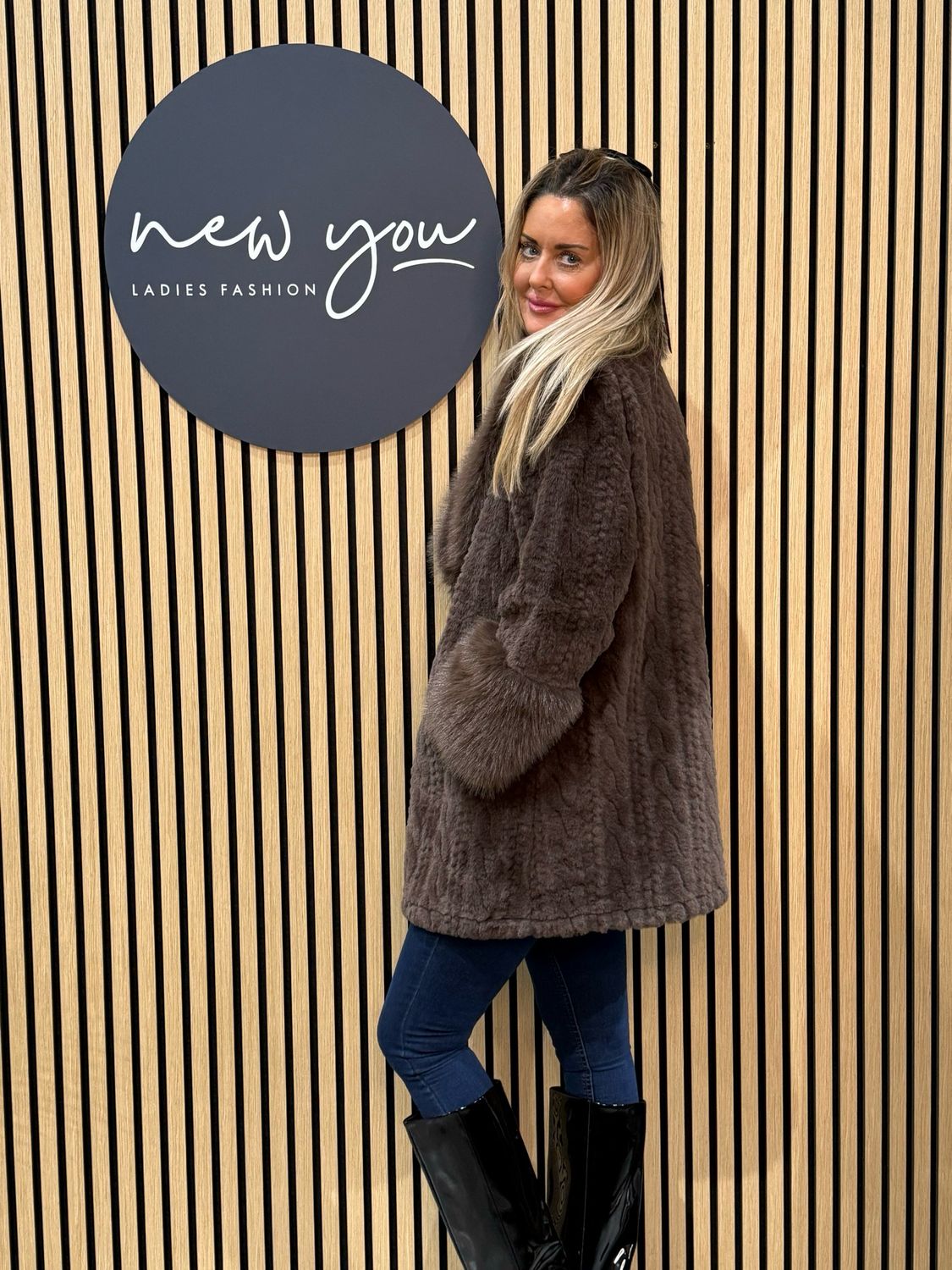 Textured Faux Fur Coat - Chocolate