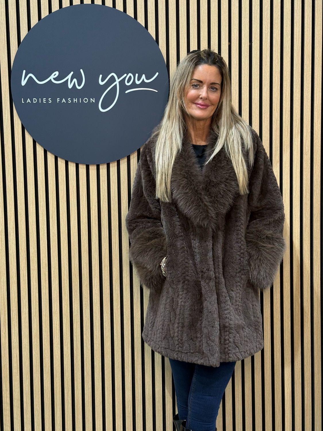 Textured Faux Fur Coat - Chocolate