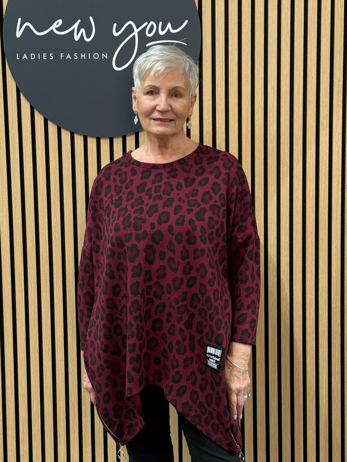 Leopard Print Asymmetric Jumper - Wine