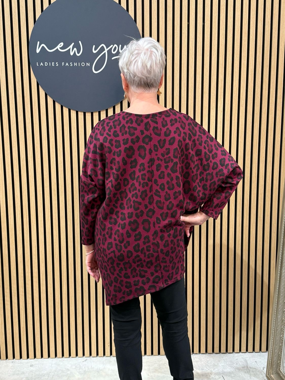 Leopard Print Asymmetric Jumper - Wine