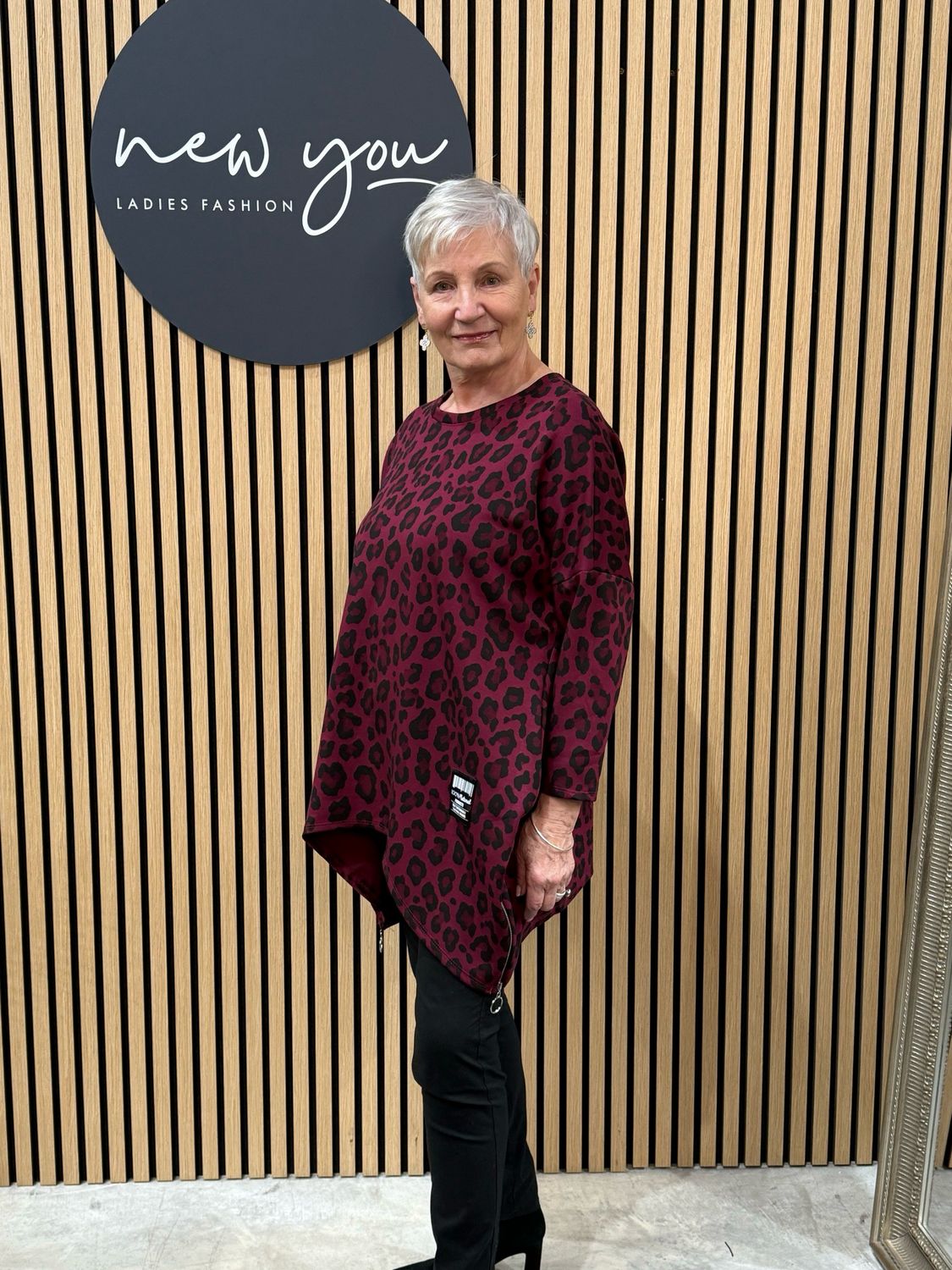 Leopard Print Asymmetric Jumper - Wine