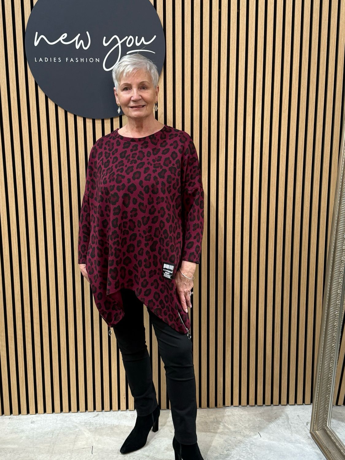 Leopard Print Asymmetric Jumper - Wine