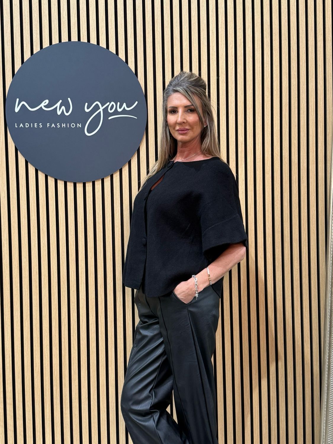 Wide Leg Faux Leather Trousers - Black