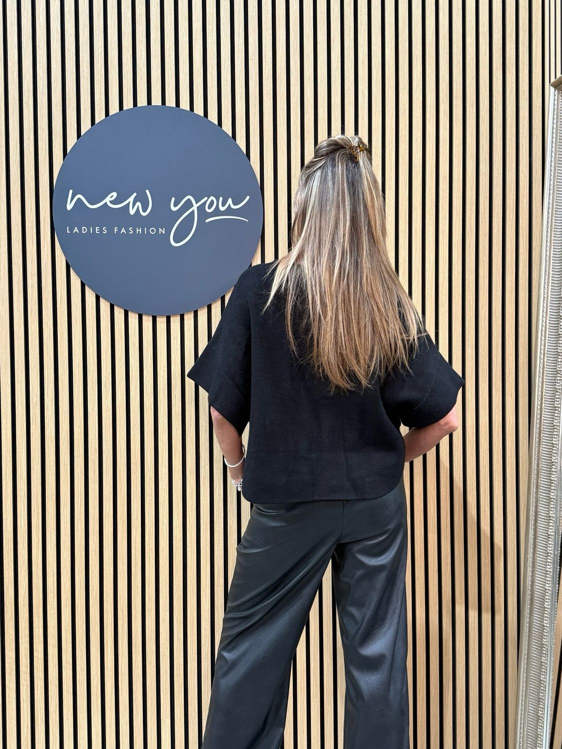 Wide Leg Faux Leather Trousers - Black