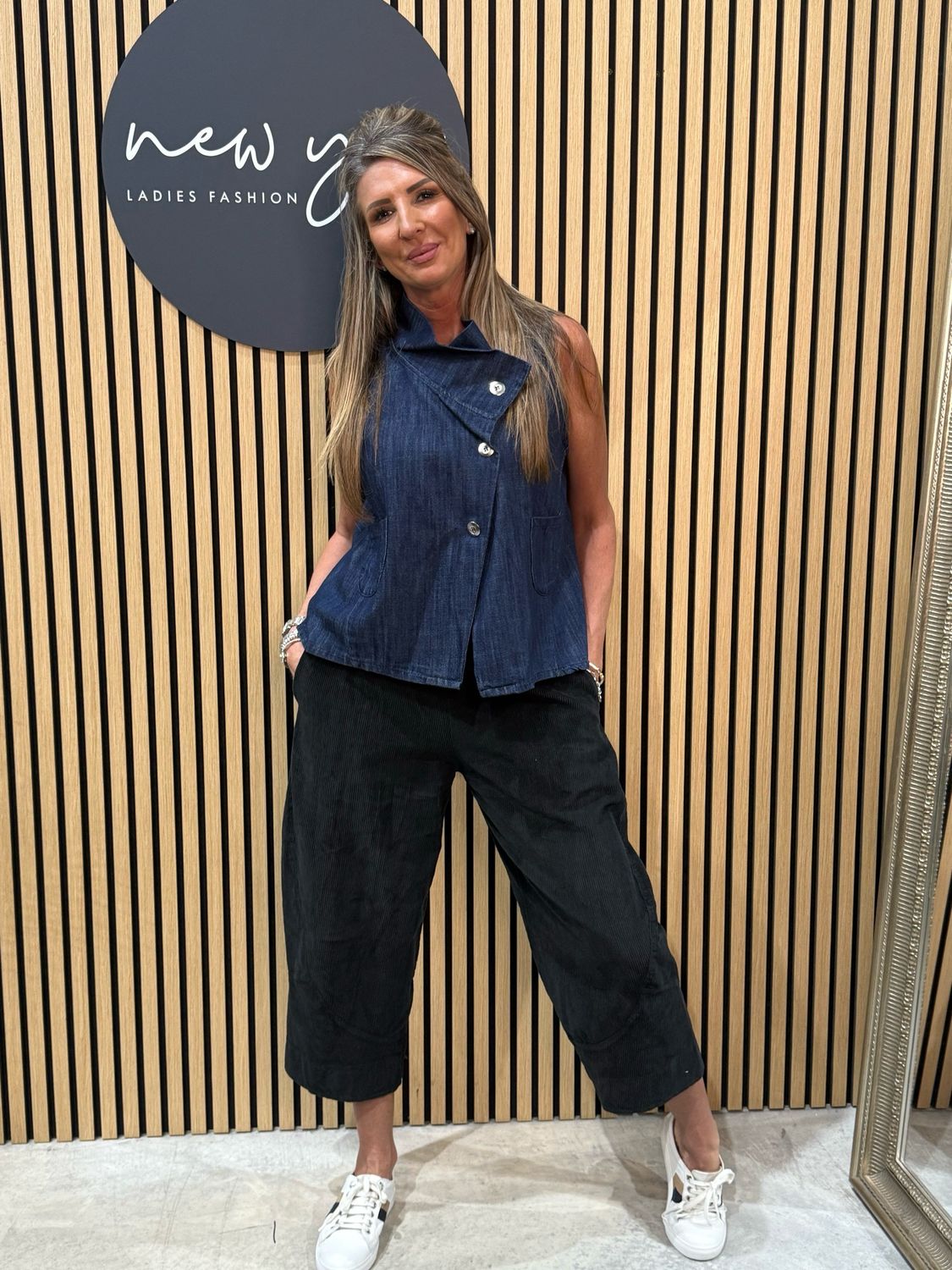 Asymmetric Denim Top - Navy