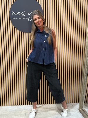 Asymmetric Denim Top - Navy