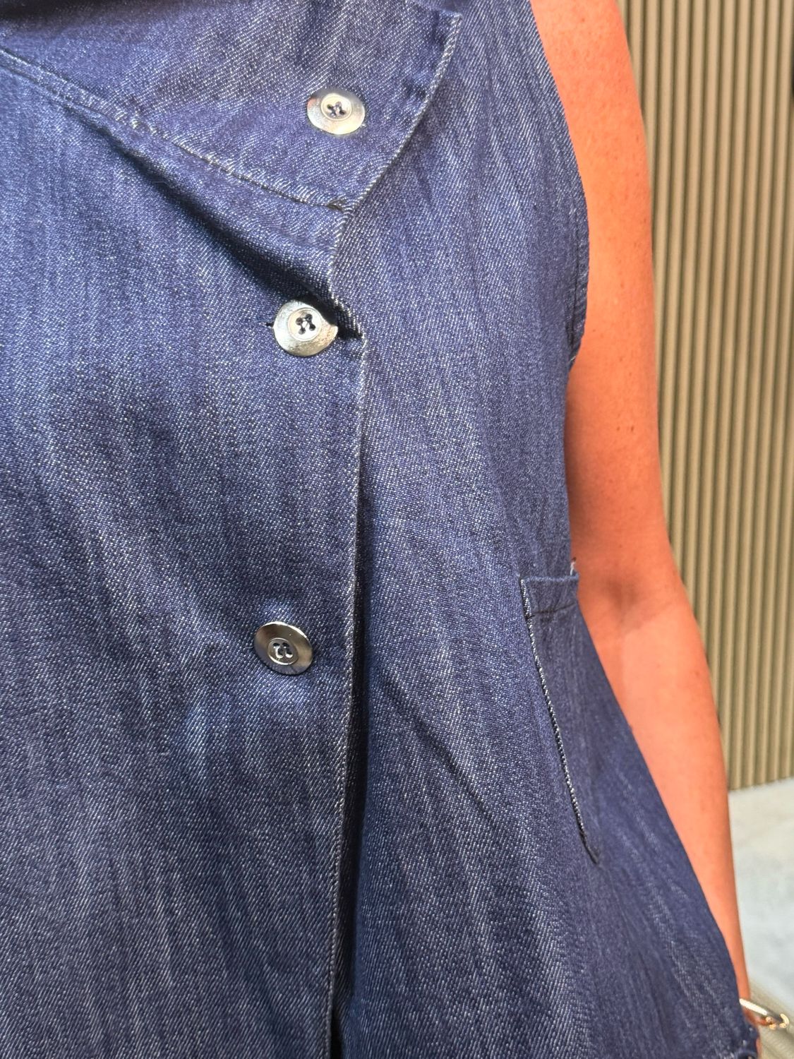 Asymmetric Denim Top - Navy