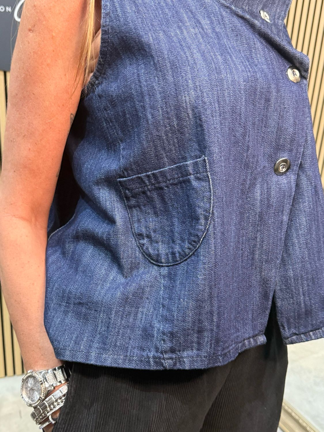 Asymmetric Denim Top - Navy